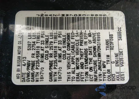 2013 Nissan Murano Sl z USA, uszkodzony, nr VIN JN8AZ1MW7DW316985